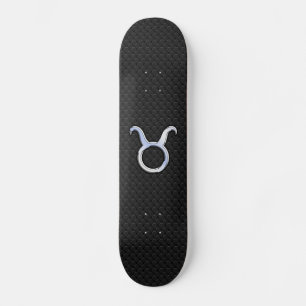 Chrome like Taurus Zodiac Sign on Black Snake Skin Mini Skateboard Bräda 18,7 Cm