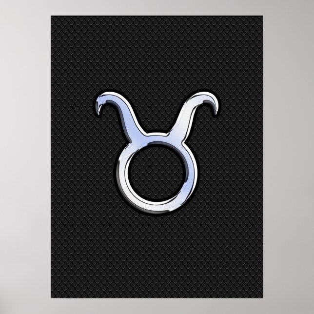 Chrome like Taurus Zodiac Sign on Black Snake Skin Poster (Framsidan)