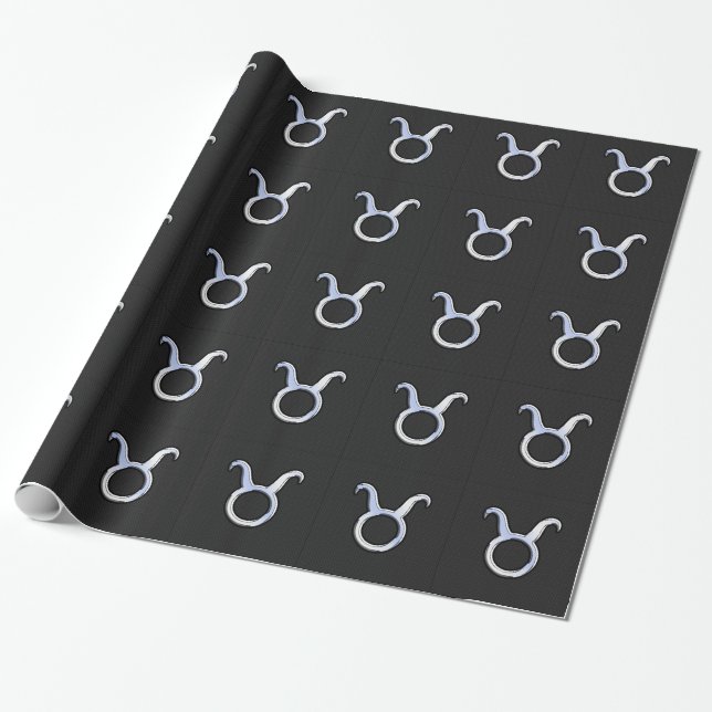 Chrome like Taurus Zodiac Sign on Black Snake Skin Presentpapper (Utrullad)