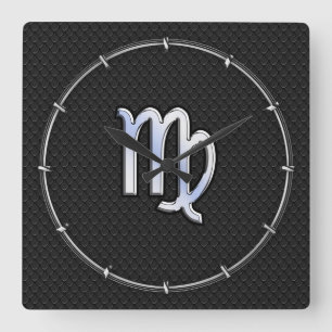 Chrome like Våg Zodiac Sign on Black snake skin Fyrkantig Klocka