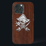 Chrome Pirat onWet Mahogany-utskrift<br><div class="desc">Ett modernt nautiskt silver-krom som applicque stil på en blöt mahogany-trädeka för en anpassningsbar-telefonväska som alla på eller utanför båten kommer att njuta av. Använda länken "Be den här designern" om du vill kontakta oss med dina speciella designförfrågningar eller om du behöver hjälp med något av dina anpassningsprojektbehov.</div>