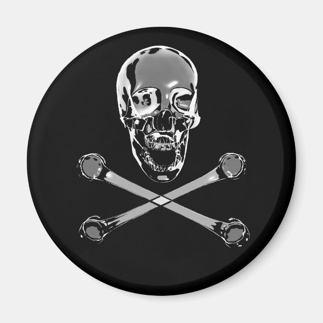 Chrome Pirat Skull och Crossbone Magnet (Framsidan)