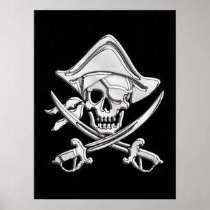 Chrome Pirat Skull Poster