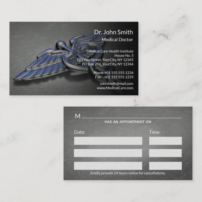 Chrome Professional Medical Caduceus Tidsbeställning Kort (Fram/baksida)