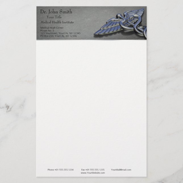 Chrome Professionell Medical Caduceus - Stationery Brevpapper (Framsida)