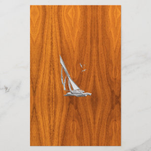 Chrome Regatta Sailboat på Teak Veneer Stilar Brevpapper