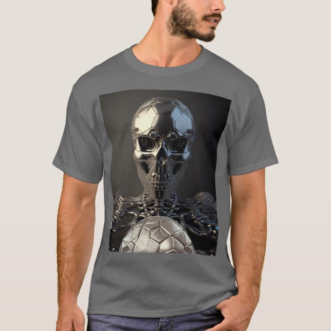 Chrome Robot Soccer Skull -Soccer T-Shirt (Framsida)