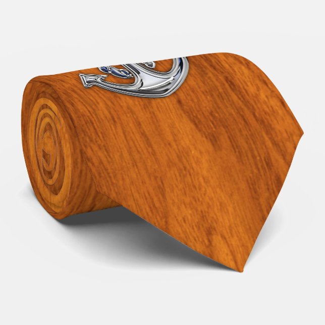 Chrome Rope Anchor på nautisk Teak Veneer-utskrift Slips (Rullad)