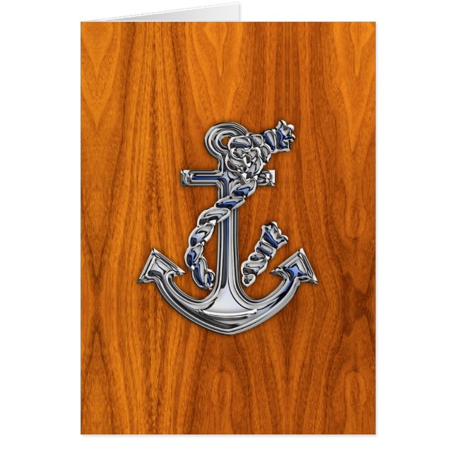 Chrome Rope Anchor på Teak Veneer Hälsningskort (Framsidan)