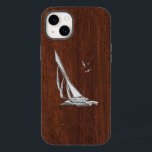 Chrome Sailboat onWet Mahogany Print<br><div class="desc">Ett modernt nautiskt silver-krom som applicque stil på en blöt mahogany-trädeka för en anpassningsbar-telefonväska som alla på eller utanför båten kommer att njuta av. Använda länken "Be den här designern" om du vill kontakta oss med dina speciella designförfrågningar eller om du behöver hjälp med något av dina anpassningsprojektbehov.</div>