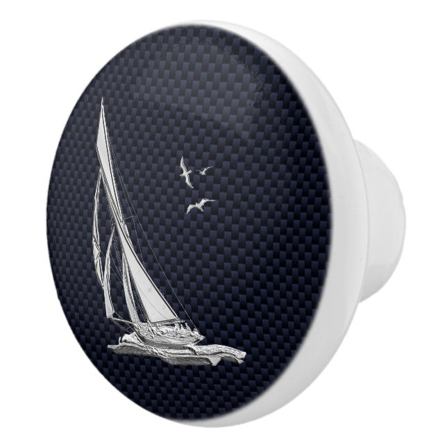 Chrome Sailing on Nautical Navy Carbon Fiber Print Knopp (Höger)