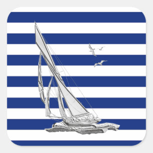 Chrome Sailing på Nautical Rand Fyrkantigt Klistermärke
