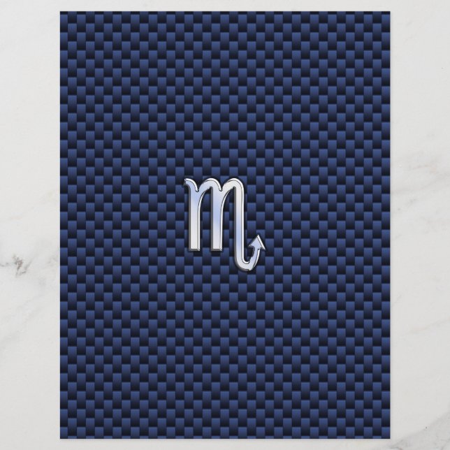 Chrome Scorpio Zodiac Sign på Blue Carbon Fiber (Framsida)