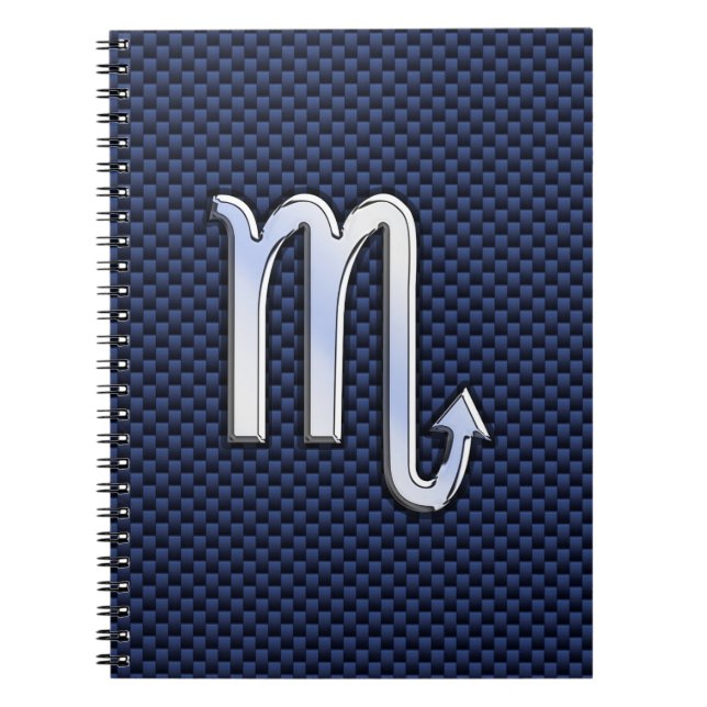 Chrome Scorpio Zodiac Sign på Blue Carbon Fiber Anteckningsbok Med Spiral (Framsidan)