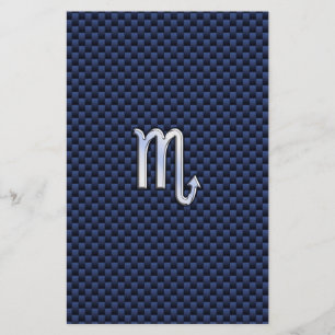 Chrome Scorpio Zodiac Sign på Blue Carbon Fiber Brevpapper