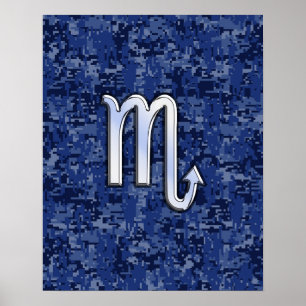 Chrome Scorpio Zodiac Sign på marinblå kamera Poster