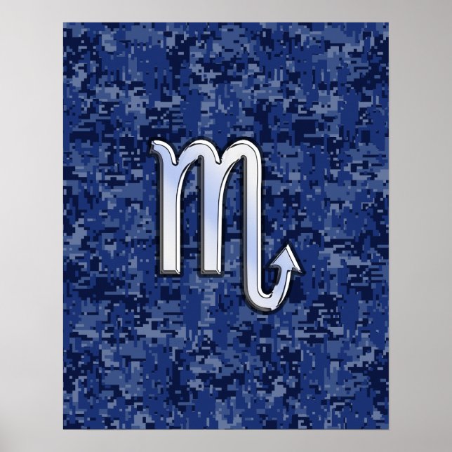 Chrome Scorpio Zodiac Sign på marinblå kamera Poster (Framsidan)