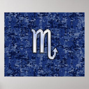 Chrome Scorpio Zodiac Sign på marinblå kamera Poster
