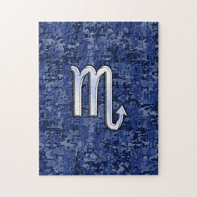 Chrome Scorpio Zodiac Sign på marinblå kamera Pussel (Vertikal)