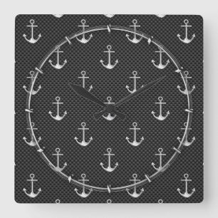 Chrome Silver Anchors on Carbon Fiber Mönster Fyrkantig Klocka