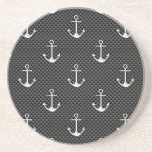 Chrome Silver Anchors on Carbon Fiber Mönster Underlägg Sandsten