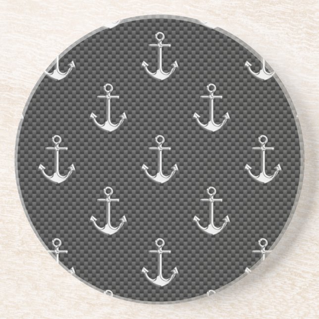 Chrome Silver Anchors on Carbon Fiber Mönster Underlägg Sandsten (Framsidan)