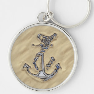 Chrome Silver Rope Anchor i Sand Rund Silverfärgad Nyckelring