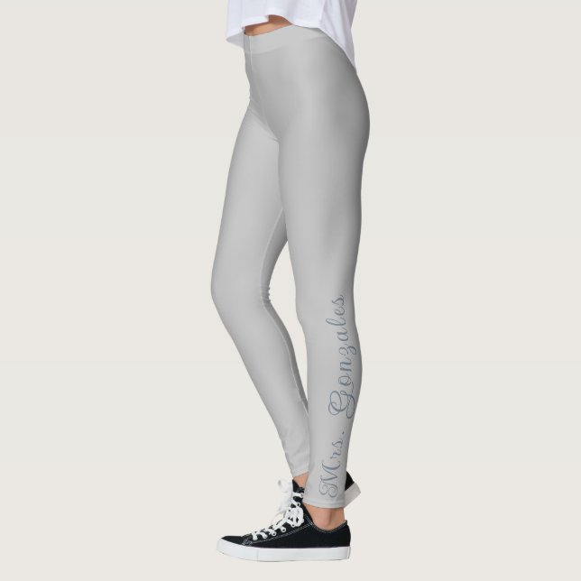 Chrome Silver & Slate Blue Custom Modern Bride  Leggings (Vänster)