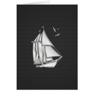 Chrome Silver som segelbåt på kolfiber Hälsningskort