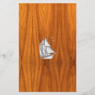 Chrome Silver som segelbåt på Teak Veneer Brevpapper