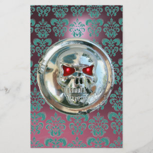 CHROME SKALL DAMASK Blå Rosa Lila Ametist Brevpapper