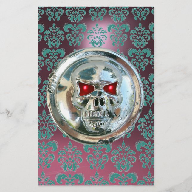 CHROME SKALL DAMASK Blå Rosa Lila Ametist Brevpapper (Framsida)