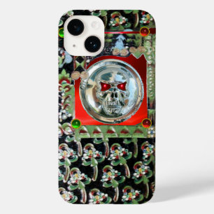 CHROME SKULL BLACK GRÖNT RED GEM STONES Damask