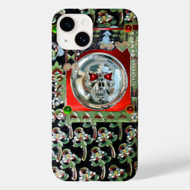 CHROME SKULL BLACK GRÖNT RED GEM STONES Damask (Baksida)