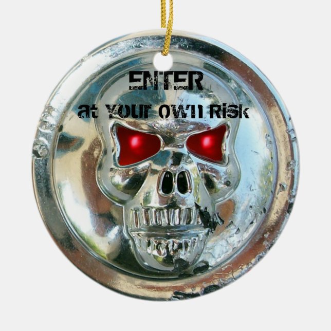 CHROME SKULL DAMASK DOOR HANGER JULGRANSPRYDNAD KERAMIK (Framsidan)