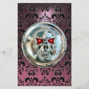 CHROME SKULL DAMASK Rosa Lila Amethyst Brevpapper