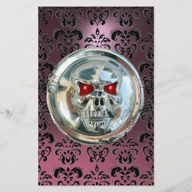 CHROME SKULL DAMASK Rosa Lila Amethyst Brevpapper (Framsida)