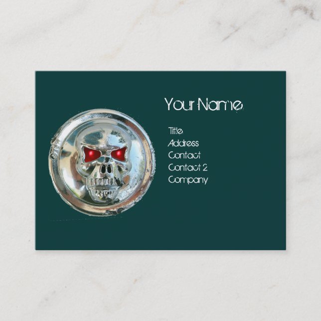 CHROME SKULL GRÖNT OCH RED RUBY MONOGRAM VISITKORT (Framsida)