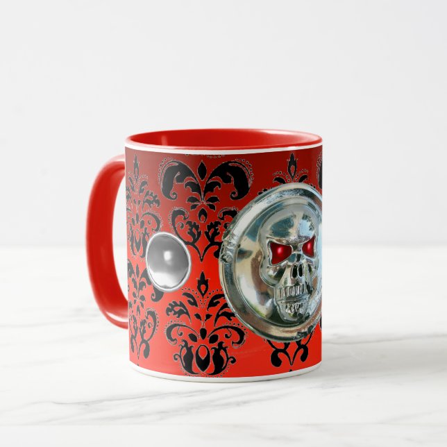 CHROME SKULL RIDERS RED BLACK DAMASK, Ruby Mugg (Framsida vänster)