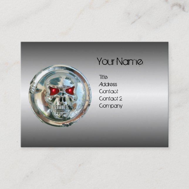 CHROME SKULL, STÅL OCH RÖD RUBY MONOGRAM VISITKORT (Framsida)