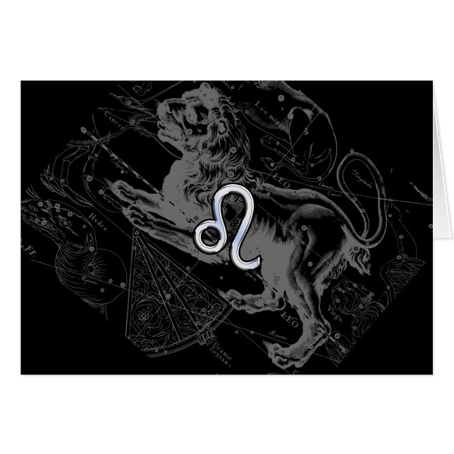 Chrome som Leo Zodiac Constellation Karta Hevelius Hälsningskort (Framsidan Horizontal)