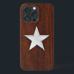 Chrome Star på Blöt Mahogany Print<br><div class="desc">Ett modernt nautiskt silver-krom som applicque stil på en blöt mahogany-trädeka för en anpassningsbar-telefonväska som alla på eller utanför båten kommer att njuta av. Använda länken "Be den här designern" om du vill kontakta oss med dina speciella designförfrågningar eller om du behöver hjälp med något av dina anpassningsprojektbehov.</div>