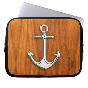 Chrome Stil Anchor på Teak Veneer Laptop Fodral