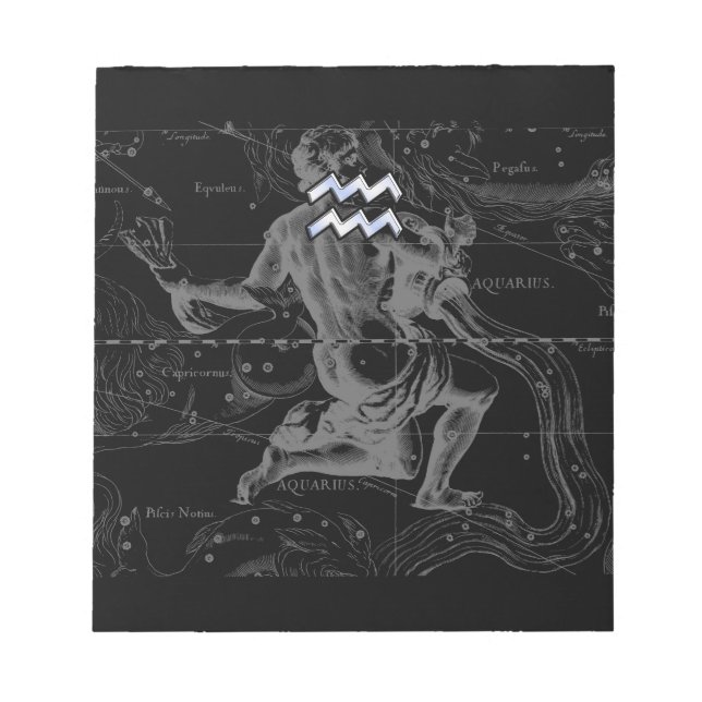 Chrome Stil Aquarius Zodiac Symbol på Hevelius Anteckningsblock (Framsida)