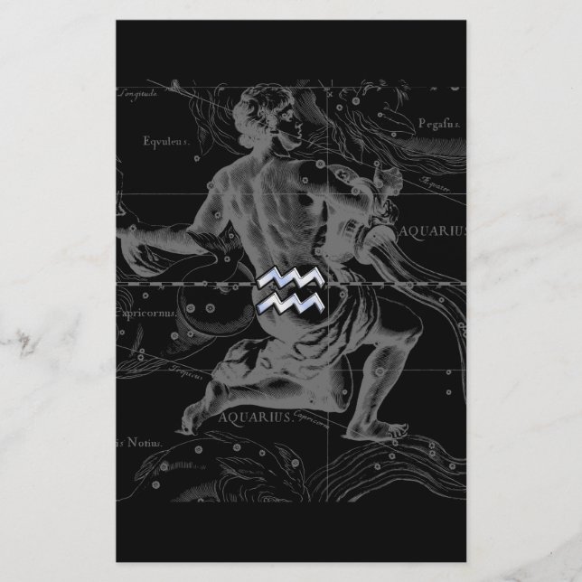 Chrome Stil Aquarius Zodiac Symbol på Hevelius Brevpapper (Framsida)