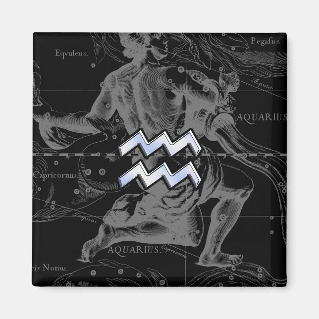 Chrome Stil Aquarius Zodiac Symbol på Hevelius Magnet (Framsidan)