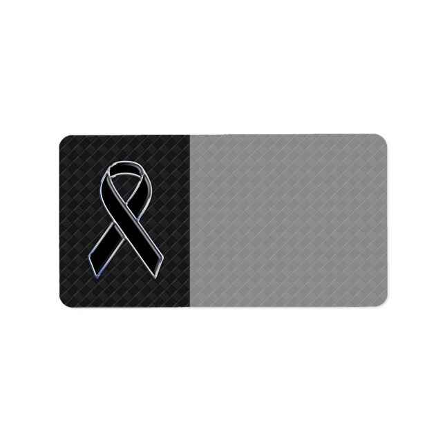Chrome Stil Black Ribbon Awareness Adressetikett (Framsidan)