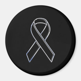 Chrome Stil Black Ribbon Awareness on Black Magnet