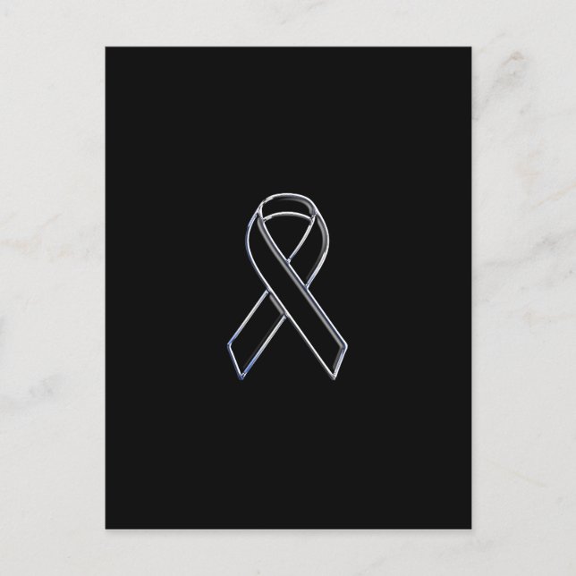 Chrome Stil Black Ribbon Awareness on Black Vykort (Framsida)