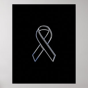 Chrome Stil Black Ribbon Awareness Poster